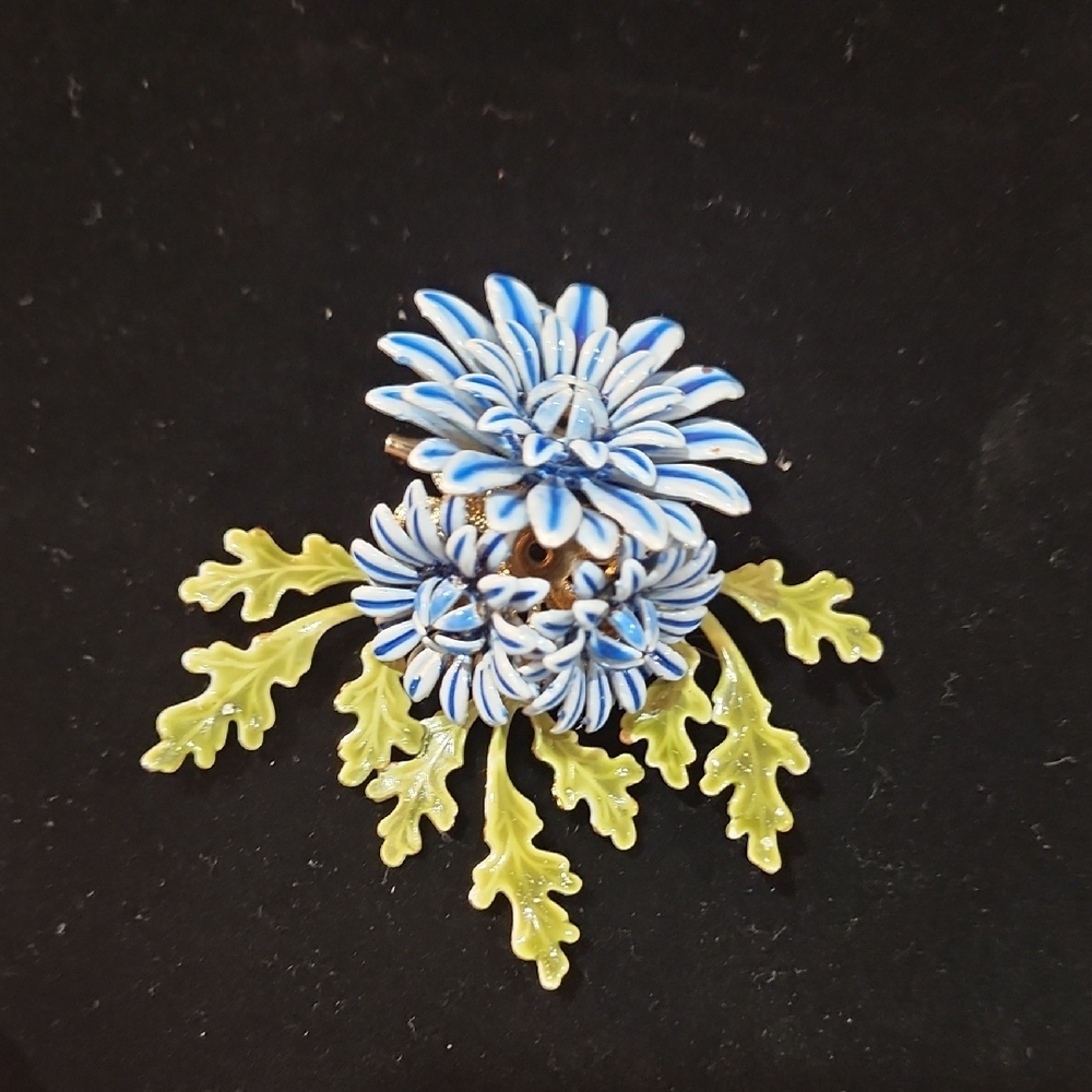 RARE Corocraft Enamel Flower Brooch, Signed, Vintage 1950s